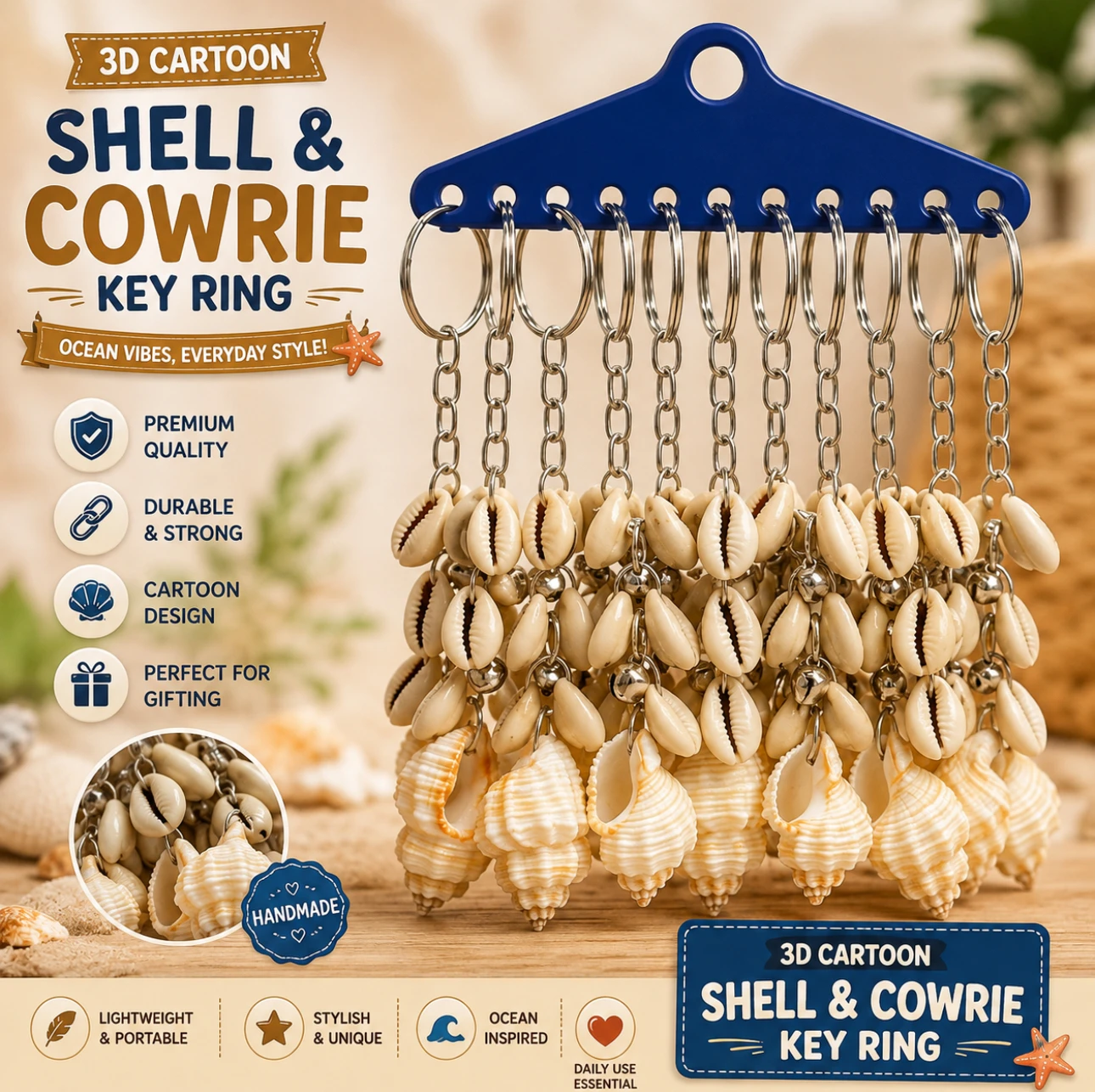 Shell & Cowrie Keychain 🐚