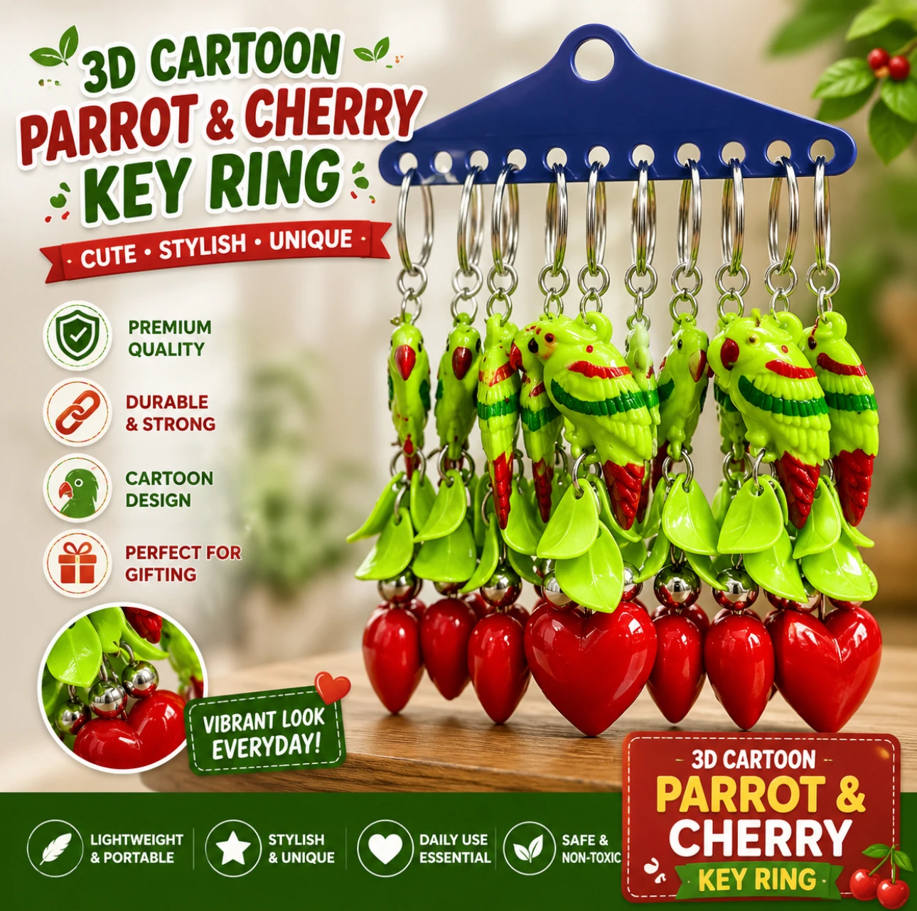 Parrot & Cherry Keychain