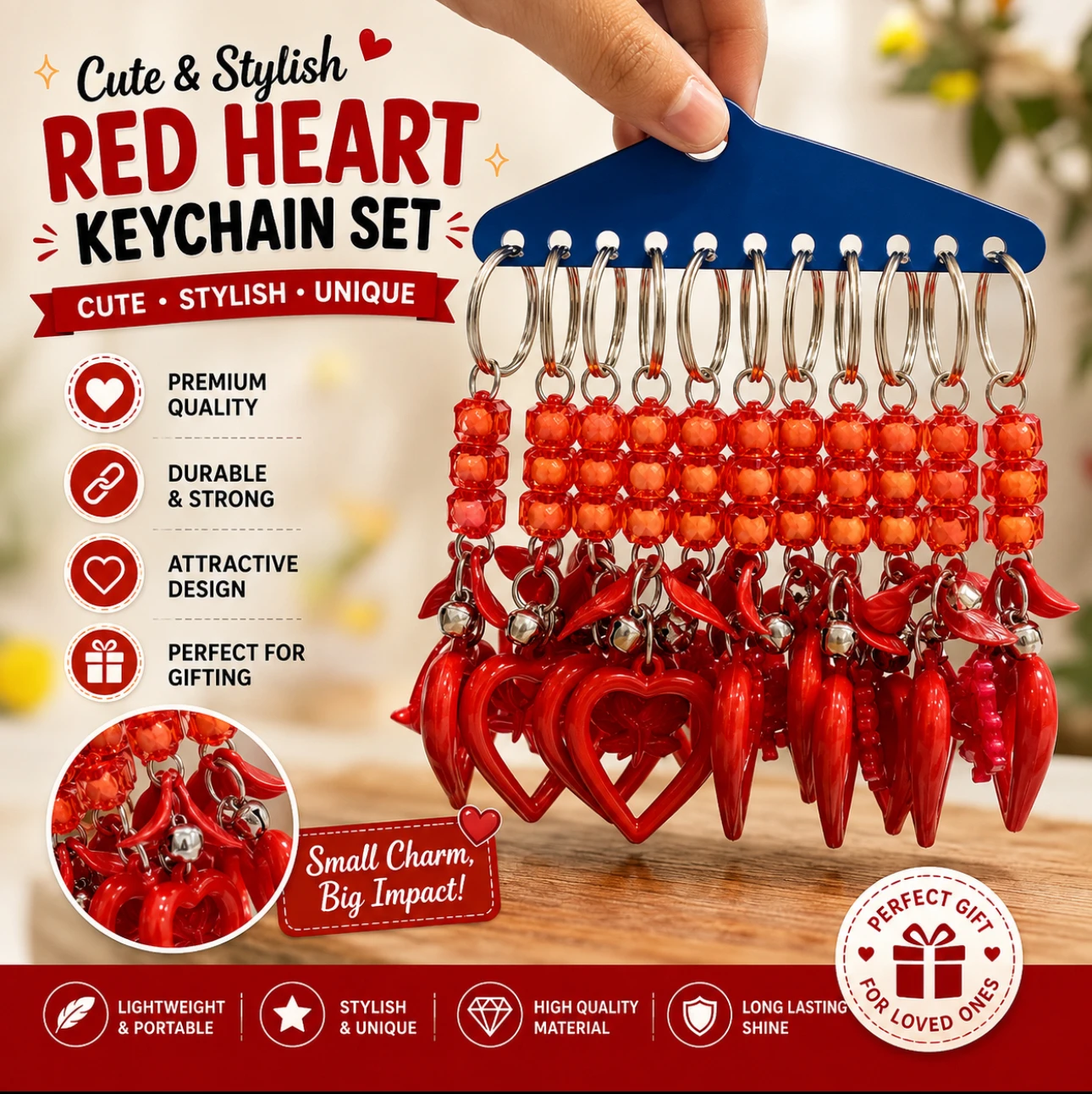 Red Heart Beaded Keychain ❤️🔑