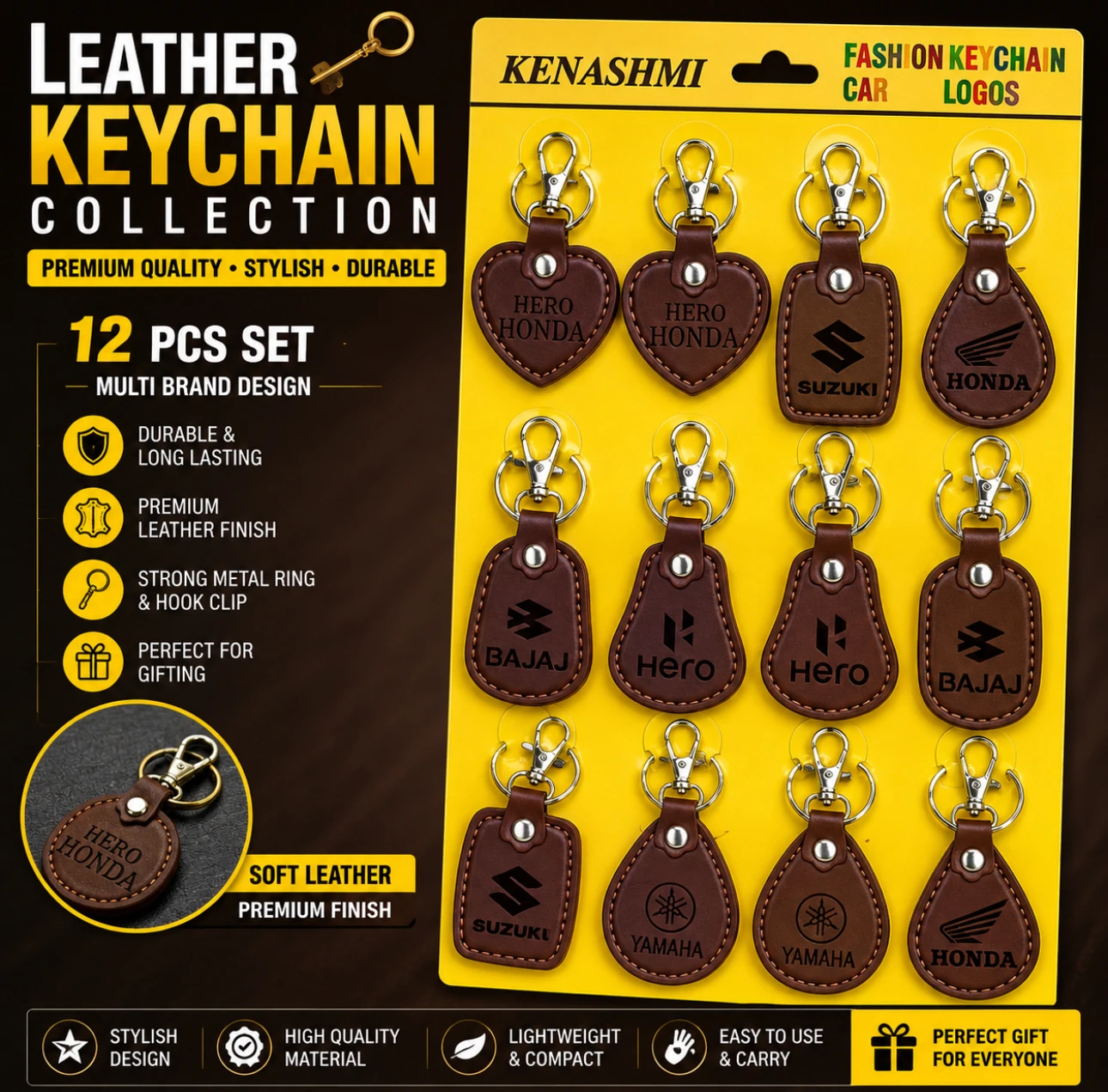 Premium Motorcycle Brand Logo Leather Keychain