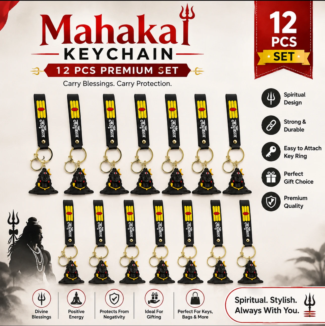 Mahakal Shiva Keychain | 12 Pcs Premium Set