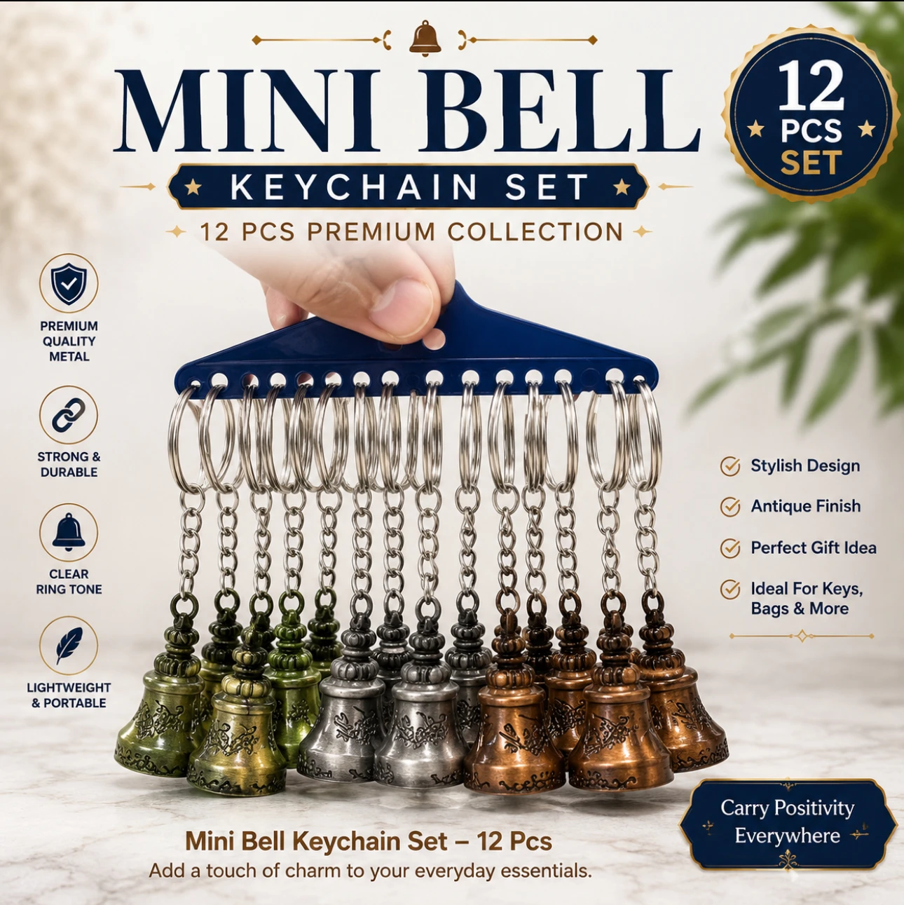 Antique Finish Mini Metal Bell Keychain – Decorative Key Ring
