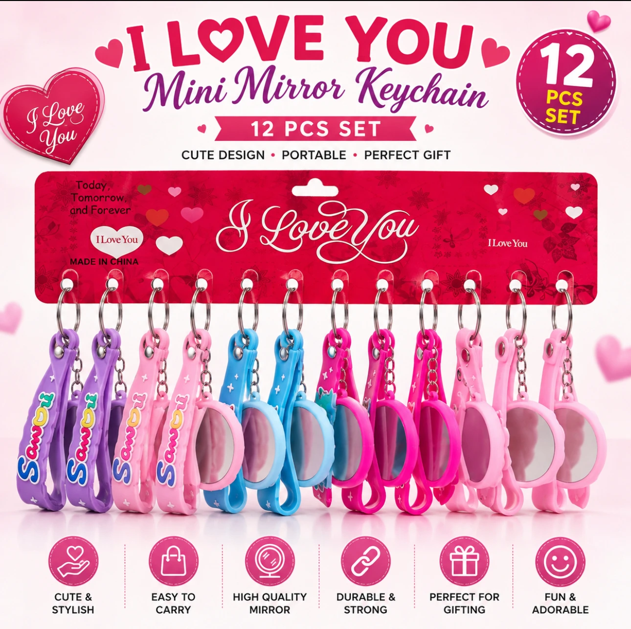 Mini Mirror Keychain – 12 Pcs Set