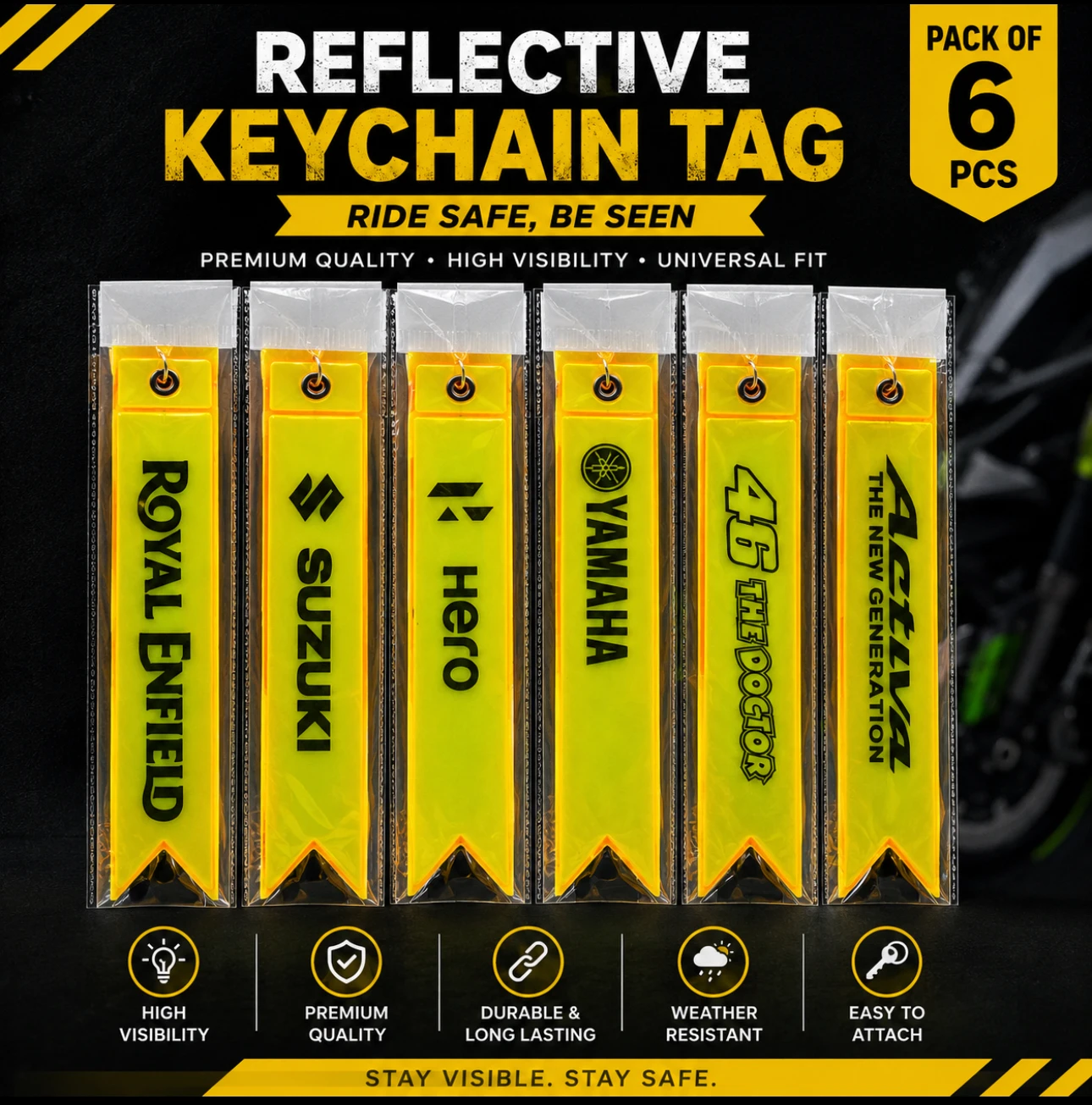 Reflective Bike Keychain Tag Set – 12Pcs