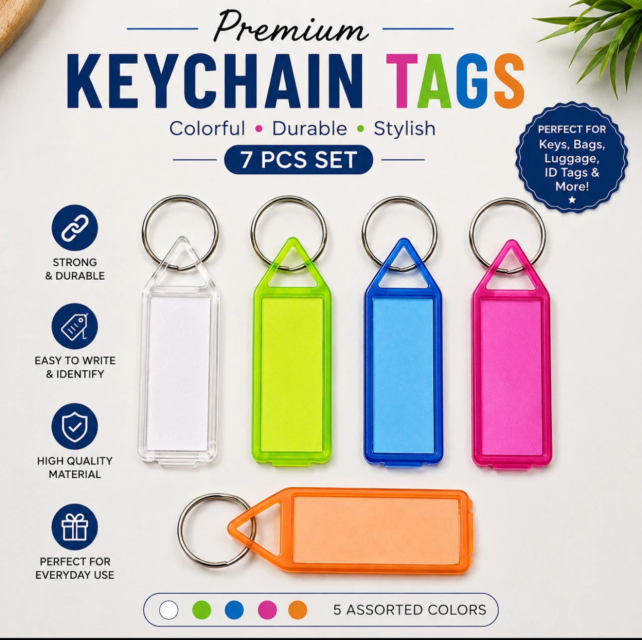 Premium Colorful Keychain Tags.