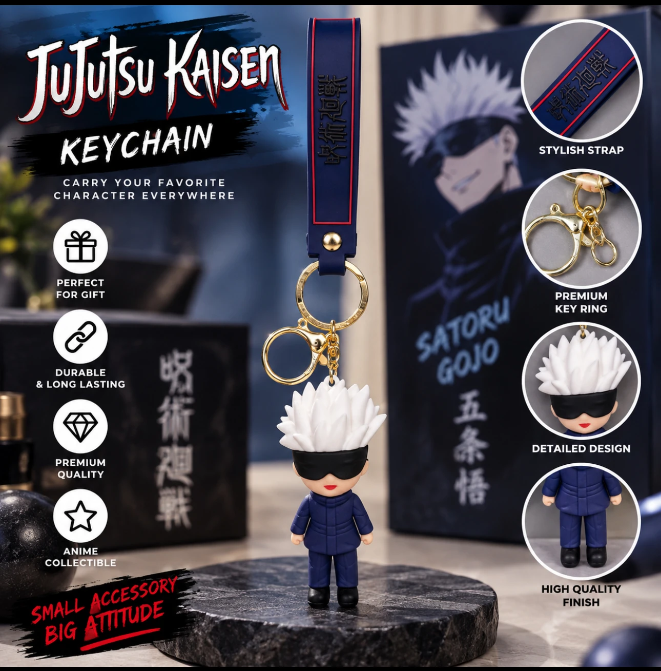 anime gojo big size silicone keychain