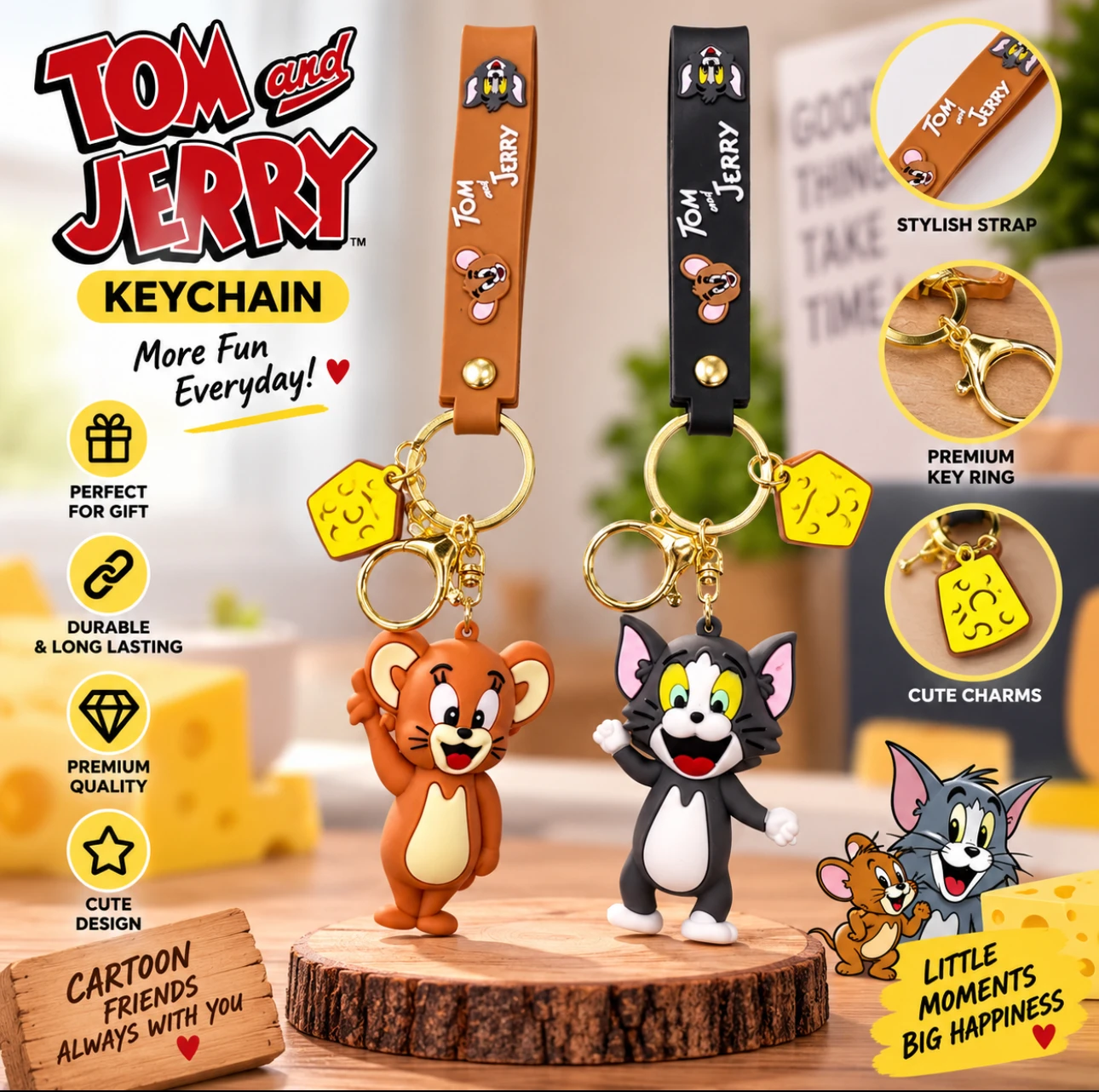 tom and jerry big size silicone keychain