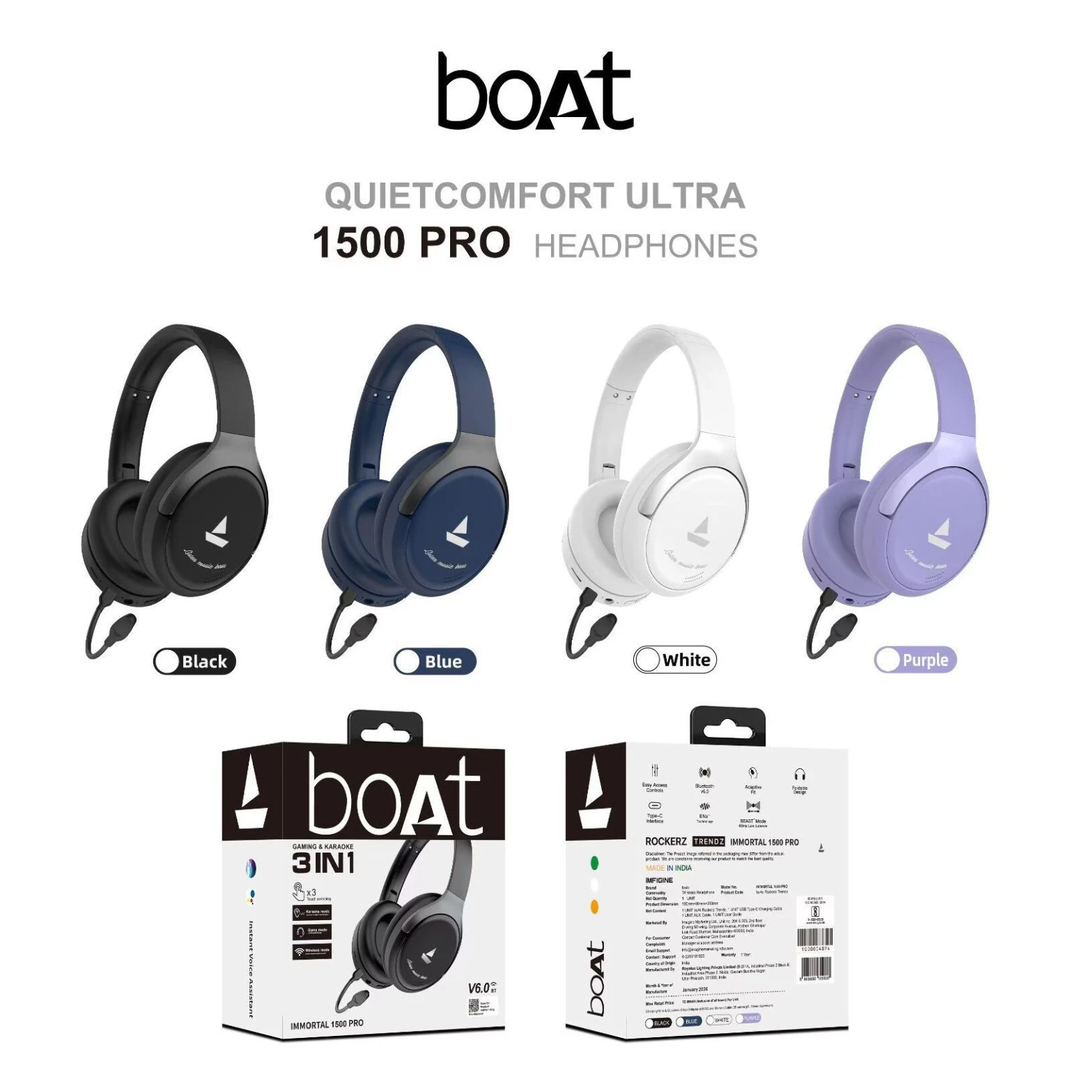 bøÃt Immortal 1500 Pro – Wireless Headphone With Detachable Microphone